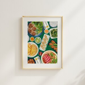 A4 A3 / Vietnamese Food Print / Giclée Print illustration poster / Foodie Cuisine Kitchen Housewarming Chef Green Flatlay
