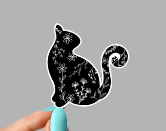 cat flower sticker, cat floral sticker, cat sticker, cat mom sticker, funny cat mom stickers, cat lover sticker, flower stickers, animal