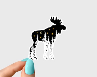 moose tree sticker, outdoor moose stickers, camping stickers, camping life stickers, laptop stickers, water bottle stickers