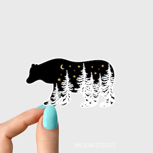 Adesivo de árvore de urso, adesivos de urso ao ar livre, adesivos de acampamento, adesivos de vida de acampamento, adesivos de laptop, adesivos de garrafa de água