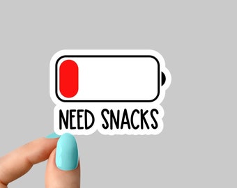 heb snacks batterijsticker nodig, snackssticker grappige snackbatterijstickers, grappige snacksstickers voor bekers en laptops, snackssticker