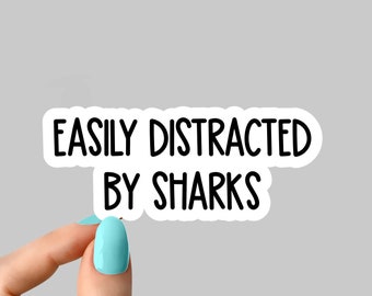se distrae fácilmente con pegatinas de tiburones pegatinas de tiburones, pegatinas divertidas de tiburones, pegatinas de animales, pegatinas de aletas de tiburón, pegatinas de océano, calcomanías de tiburones