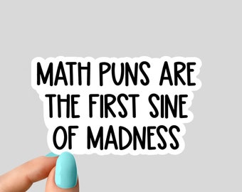 Stickers mathématiques : les jeux de mots sont les premiers signes de la folie, stickers mathématiques pour ordinateur portable, stickers mathématiques pour bouteilles d'eau, stickers pour verres