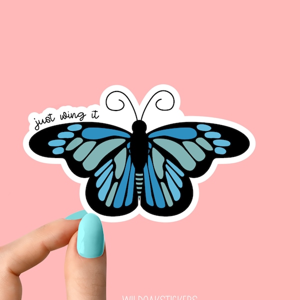 just wing it butterfly stickers, butterfly stickers, laptop decals, butterfly tumbler stickers, just wing it stickers, water bottle sticker,