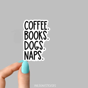 libros de café perros siestas pegatina, perro de rescate pegatina calcomanías para portátiles, inspiradoras para botellas de agua y computadoras portátiles