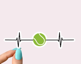 tennis ball heart beat sticker laptop stickers, tennis ball funny stickers, tennis laptop decals, tennis tumbler stickers, tennis stickers