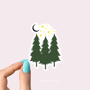 outdoor green tree moon yellow star sticker, outdoor life stickers, nature stickers, nature laptop stickers, nature water bottle stickers