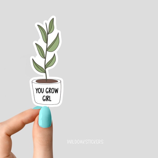 you grow girl potted plant sticker, potted plants succulent planting stickers, plant life stickers plant laptop stickers, plant stickers