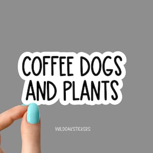 pegatina de perros y plantas de café, pegatinas de perros, pegatinas de plantas, pegatinas de café, pegatinas de plantación suculentas de plantas en macetas, pegatinas de vida vegetal