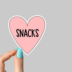 pink heart snacks sticker funny stickers, snacks laptop decals, snacks tumbler stickers, water bottle sticker, water bottle decals,
