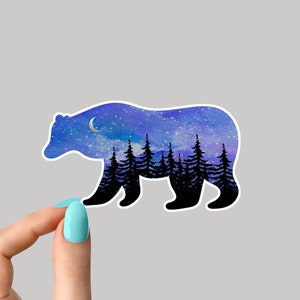 pegatina de galaxia de oso, pegatinas de oso, pegatinas de universo de pegatinas de naturaleza, pegatinas de luna celestial, calcomanías de estrellas para portátiles, pegatinas de vaso de campamento,