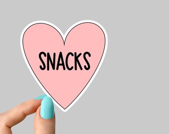 pink heart snacks sticker funny stickers, snacks laptop decals, snacks tumbler stickers, water bottle sticker, water bottle decals,