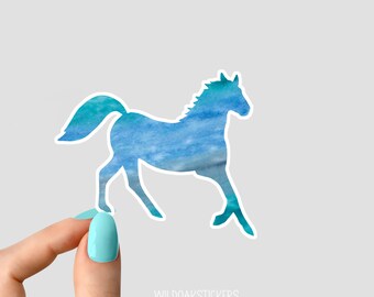 blue watercolor horse stickers, horse watercolor sticker, horse laptop decals, tumbler stickers, water bottle sticker, water bottle decal