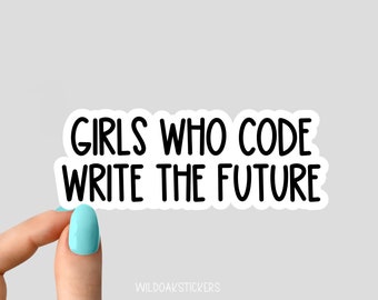 las niñas que codifican escriben la calcomanía del futuro, codifican calcomanías para computadoras portátiles, programan calcomanías para botellas de agua, codifican calcomanías para vasos,
