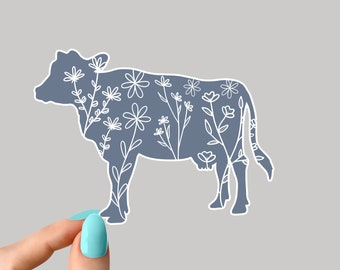 cow flower sticker, cow animal floral funny sticker, cows floral laptop decal, animal tumbler sticker, water bottle sticker, water bottle