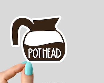 coffee pot head coffee sticker, funny stickers, laptop decals, tumbler stickers, coffee stickers, water bottle sticker, water bottle decal
