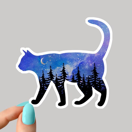 Cat Galaxy Moon Sticker Cat Mom Sticker Funny Cat Mom Etsy