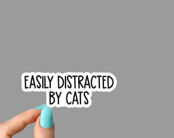 easily distracted by cats sticker, Rescue dog Sticker Laptop Decals, coffee inspirational for Water Bottles