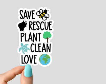 save the bees rescue rhinos plant trees clean ocean love the planet sticker, animals funny sticker, laptop decals, animal tumblers