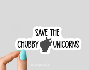 save the chubby unicorns-sticker, grappige stickers, save the rhinos-laptopstickers, motiverende bekerstickers neushoorn, sticker waterfles