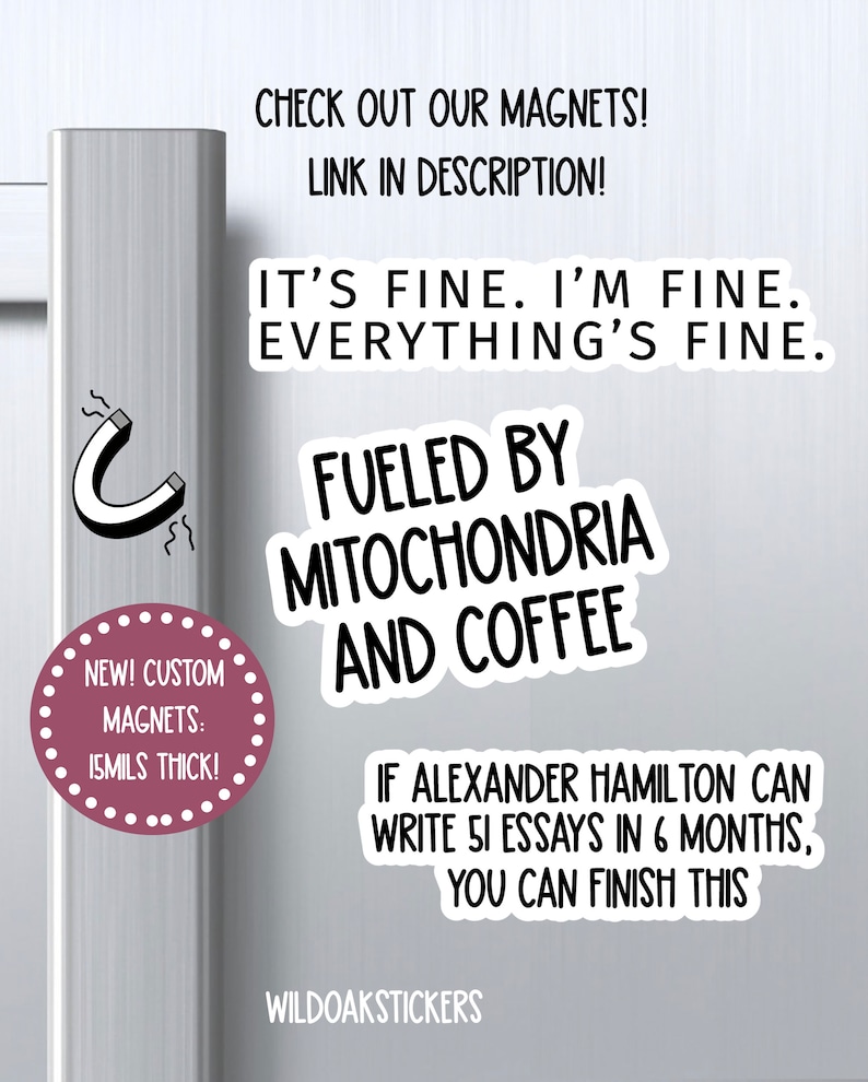 fueled by mitochondria and coffee sticker, funny science laptop decals, water bottle stickers, science stickers, biology stickers decals image 4