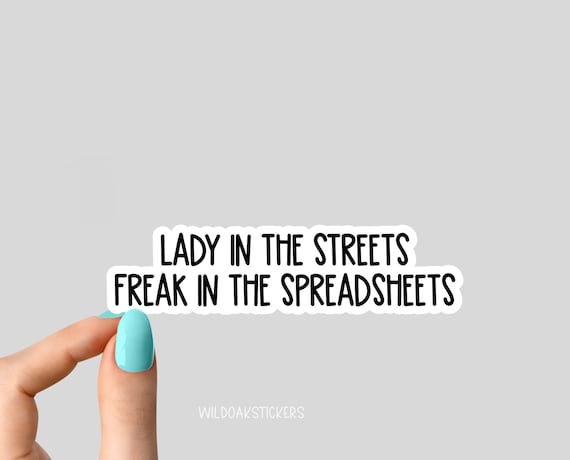 lady in the streets freak in the spreadsheets sticker, math laptop stickers, math water bottle decals, office sticker