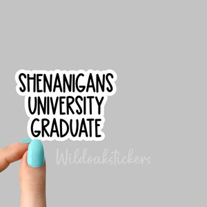 Shenanigans Graduate Laptop Aufkleber, irische Aufkleber, lustiger Aufkleber, Sarkasmus Aufkleber, holografischer Shenanigan Aufkleber, Wasserflasche Aufkleber