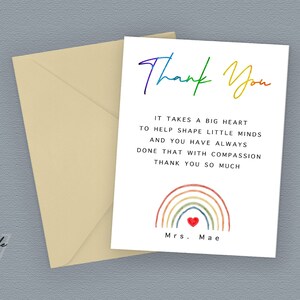 Cartes de remerciement arc-en-ciel, cartes de remerciement, remerciements de professeur, carte de voeux texte personnalisée, carte d'anniversaire pour elle, cartes personnalisées pour lui