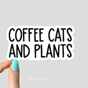 pegatina de gatos y plantas de café, pegatinas de plantación suculenta de plantas en macetas, pegatinas de vida vegetal