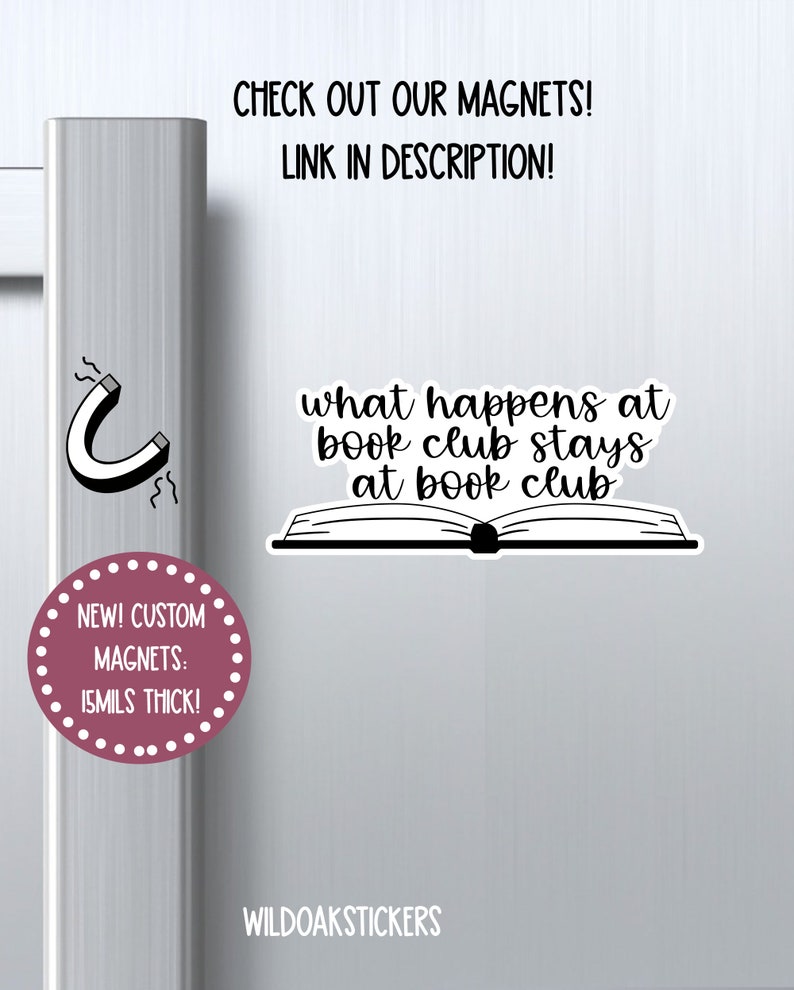 what happens at book club stays at book club sticker, funny stickers, motivation laptop decals, motivational stickers, water bottle sticker Magnet