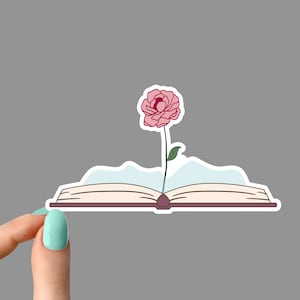 opened book rose sticker, funny book stickers, books laptop decals, tumbler stickers, car stickers, water bottle sticker