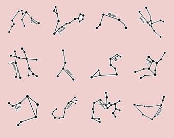 Zodiac stars stickers, Astrology stickers, Zodiac sign stickers, constellation stickers, science stickers, moon stickers, star stickers