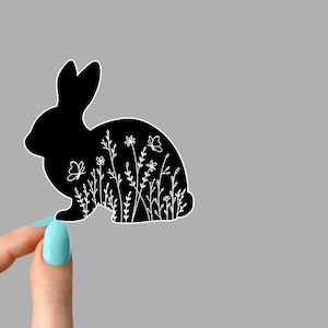 rabbit flower sticker, bunny animal floral sticker, rabbit floral laptop decal, animal tumbler sticker, water bottle sticker, water bottle
