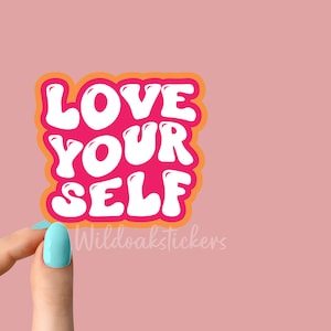 love yourself wavy positive retro colorful sticker, motivational sticker, gym laptop decals, positivity sticker, water bottle sticker