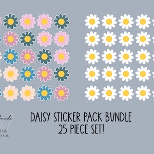 Mini Daisy Blumenaufkleber, 25-teiliges Mini Daisy Blumenset, Retro-Gänseblümchenblumenaufkleber, Miniblumenaufkleber, Miniwasserflaschenaufkleber
