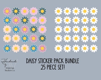 Stickers mini marguerites fleurs, lot de 25 mini marguerites fleurs, stickers marguerites rétro, stickers mini fleurs, stickers mini bouteilles d'eau