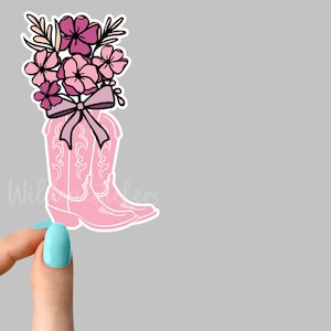 Adesivo floral de bota com laço de cowgirl, presentes engraçados de adesivo de cowgirl de flores, adesivos de música country, adesivo de país dos anos 90, adesivos de país de flores