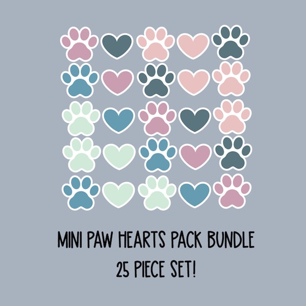 mini paws dog heart pack sticker bundle, dog paws stickers, dog laptop sticker, dog stickers, laptop decal, cute paw sticker for tumbler