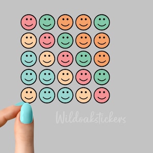 Smiley bunte Aufkleber, 25-teiliges Mini-Smiley-Set, Retro-Smiley-Aufkleber, Mini-Smiley-Aufkleber, Mini-Wasserflaschenaufkleber