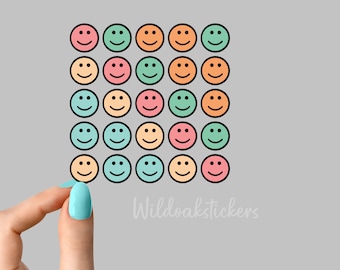 Smiley face colorful Stickers, 25 Pieces Mini Smiles set, retro smiley face stickers, mini smiles stickers, mini water bottle stickers
