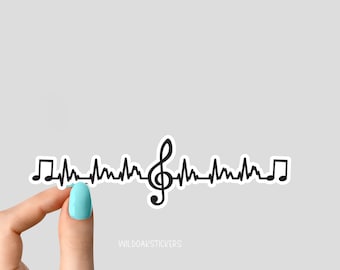 Musical notes heartbeat sticker, music sticker, musical stickers, funny music stickers, laptop decals, song lyrics stickers,