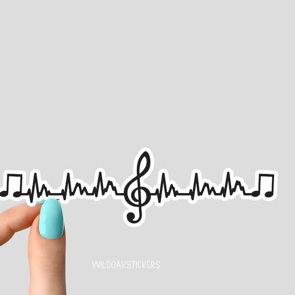 Musical notes heartbeat sticker, music sticker, musical stickers, funny music stickers, laptop decals, song lyrics stickers,