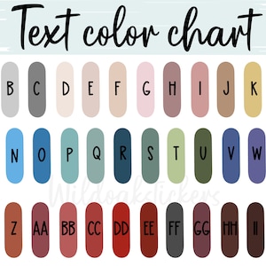 May include: Text color chart with 26 color swatches labeled with letters from A to Z and then AA to II. The colors range from white to black.
