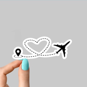 sticker avion destination amour, sticker voyages amoureux, stickers longue distance pour ordinateur portable, stickers gobelet, sticker bouteille d'eau