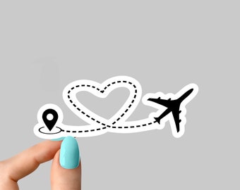 airplane love destination sticker, love travels sticker, long distance laptop decals, tumbler stickers, water bottle sticker