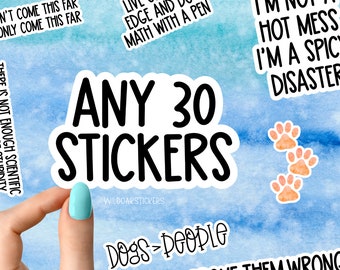 Elke 30 stickers, stickerbundels, vinylstickers voor laptops, waterflessen en bekers, stickerpakket op maat kies je eigen stickerbundel