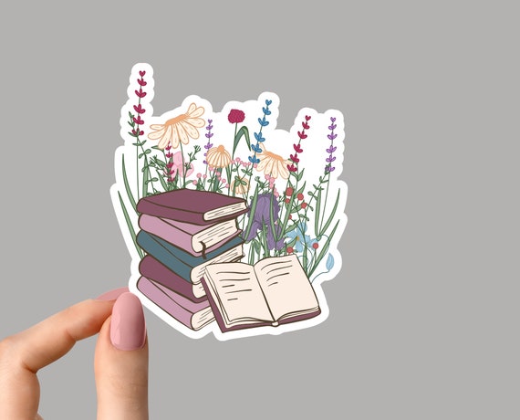 stacked books flower 2 stickers funny book stickers books etsy australia