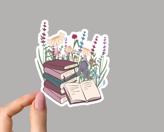 stacked books flower 2 stickers funny book stickers books etsy australia