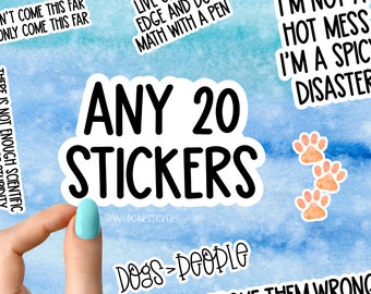 Elke 20 stickers, stickerbundels, vinylstickers voor laptops, waterflessen en bekers, stickerpakket op maat kies je eigen stickerbundel