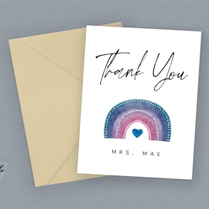 Cartes de remerciement arc-en-ciel pour professeur, cartes de remerciement, remerciement pour professeur, carte de voeux texte personnalisée, carte d'anniversaire pour elle, cartes personnalisées pour lui